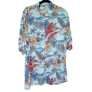 VTG Pierre Cardin Floral Cabana Shirt Men's L Tropical Pattern Hawaiian Beach